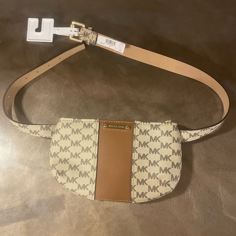Michael Kors Beige and Brown Patterned Belt Bag